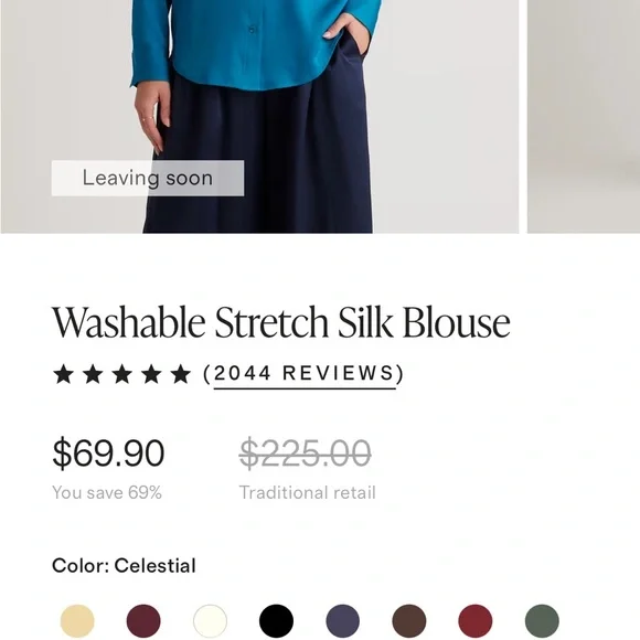 Quince washable silk blouse in “celestial”, a beautiful peacock blue - Picture 2 of 15